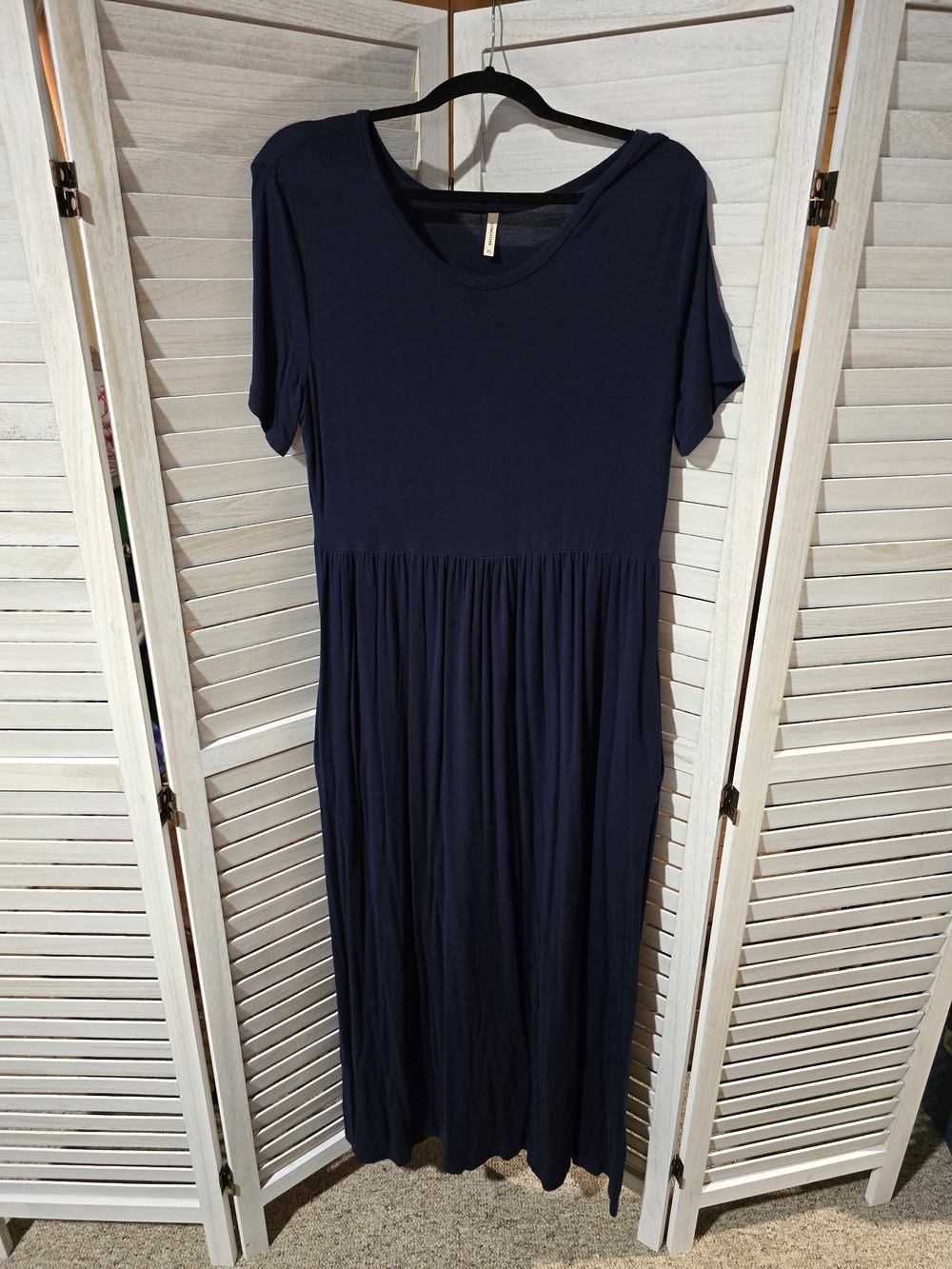 Classic Navy Short-Sleeve Maxi Dress